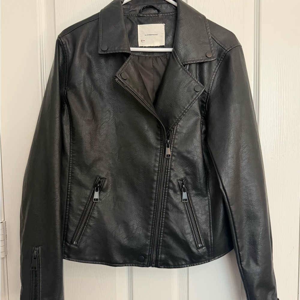 Anthropologie - Women's Black Faux Leather Moto Jacket - Large Size 10/12